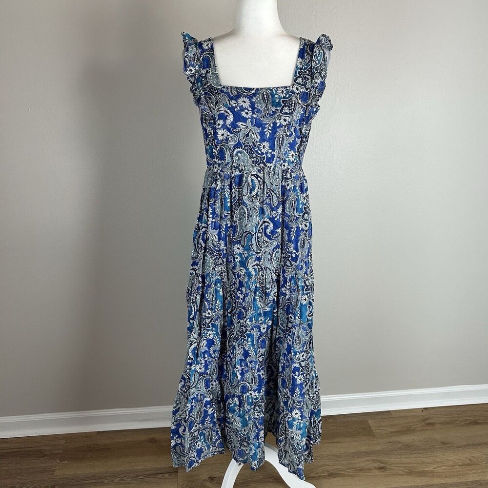 Size M Dress Floral Blue Maxi Long Tiered Peasant Cottagecore Prairie Peasant